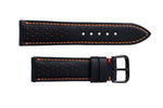 S3 Black Leather Orange Stitch Watch Strap - CUSTOM LONG FOR NATE
