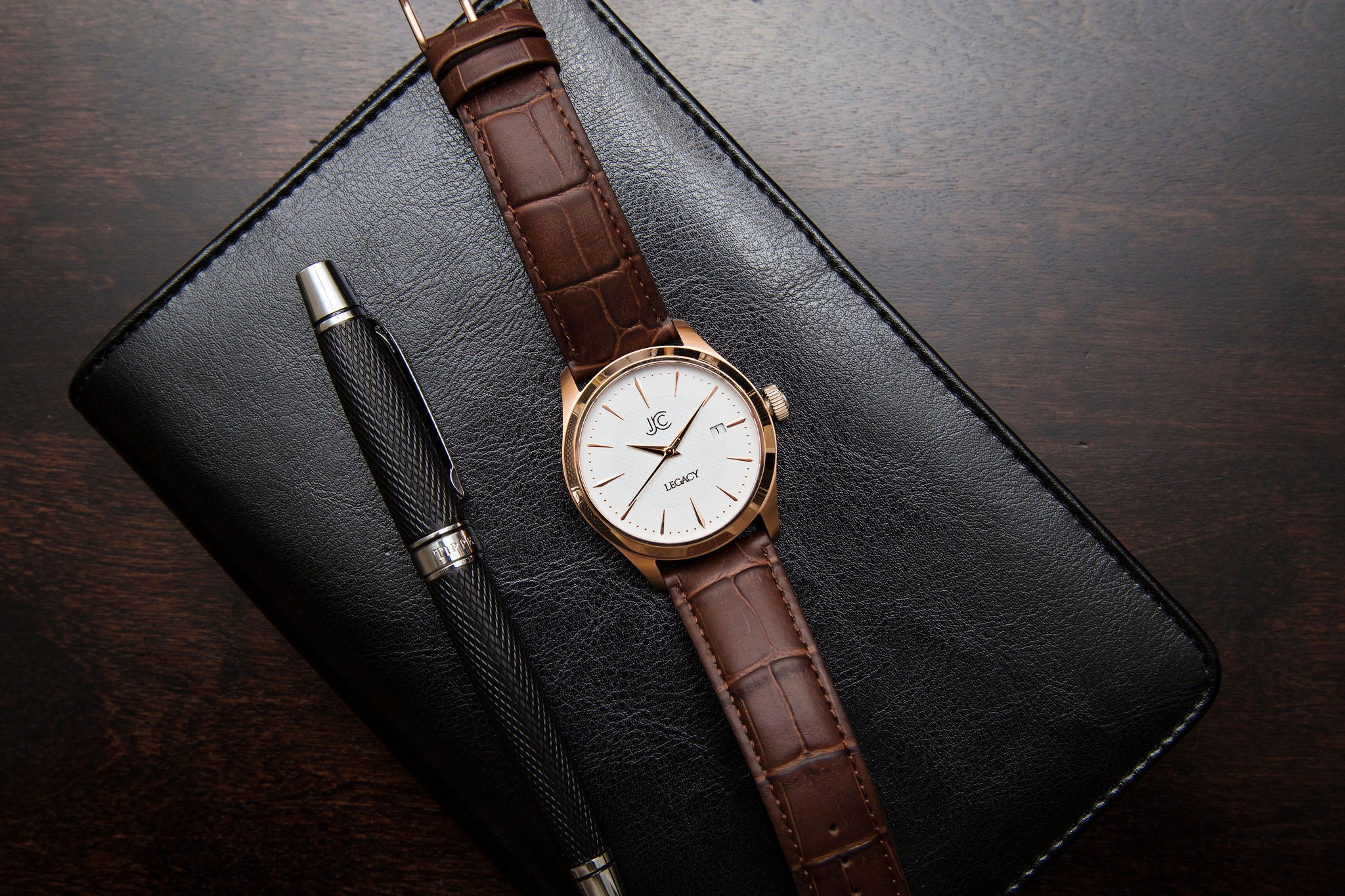 J.Ciro Legacy Rose White Watch with Brown Leather Strap