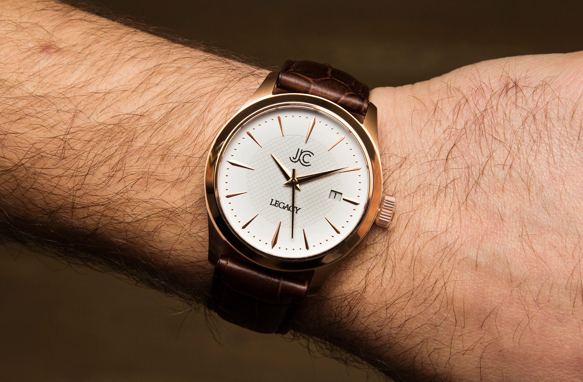J.Ciro Legacy Rose White Watch with Brown Leather Strap