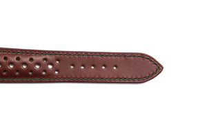 Brown Leather Rally Strap with Green Accent Stitching