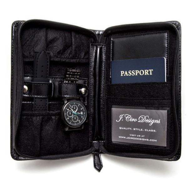 Leather Travel Watch Wallet - Black