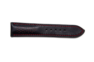 Black Leather Watch Strap, Red Stitch