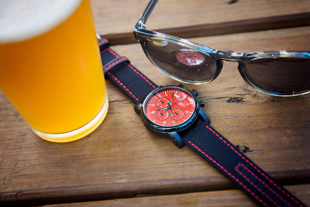 Black Kevlar Watch Strap, Red Stitch
