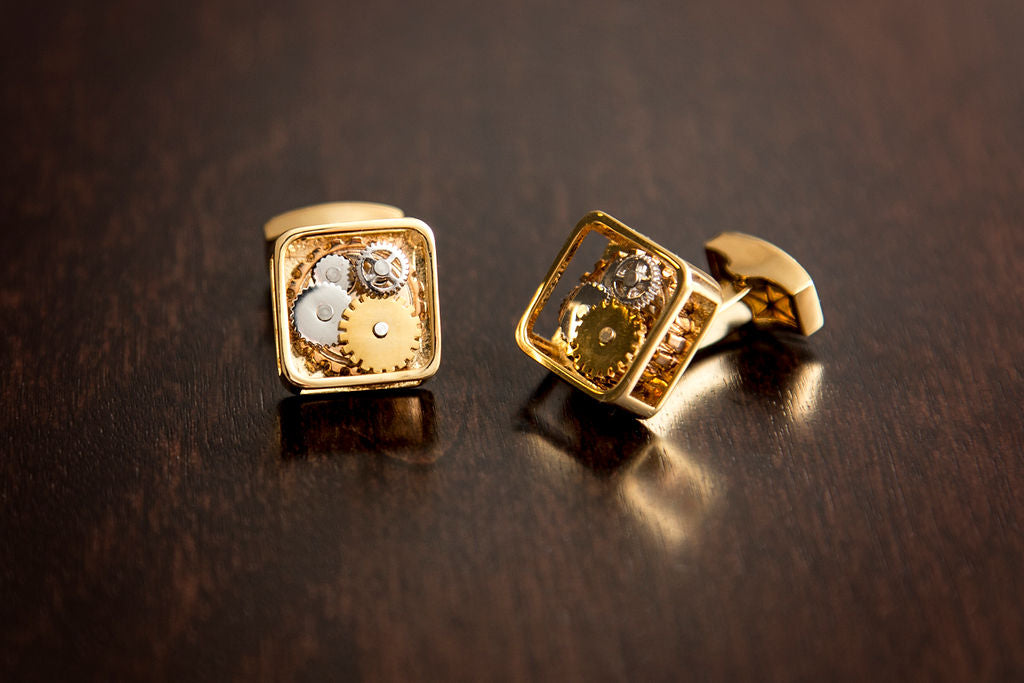 Yellow Gold Square Gear Cuff Links
