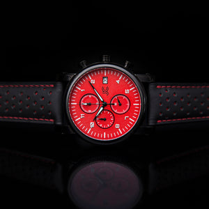 S3 Black Leather Red Stitch Watch Strap - LONG