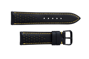 S3 Black Leather Yellow Stitch Watch Strap - LONG