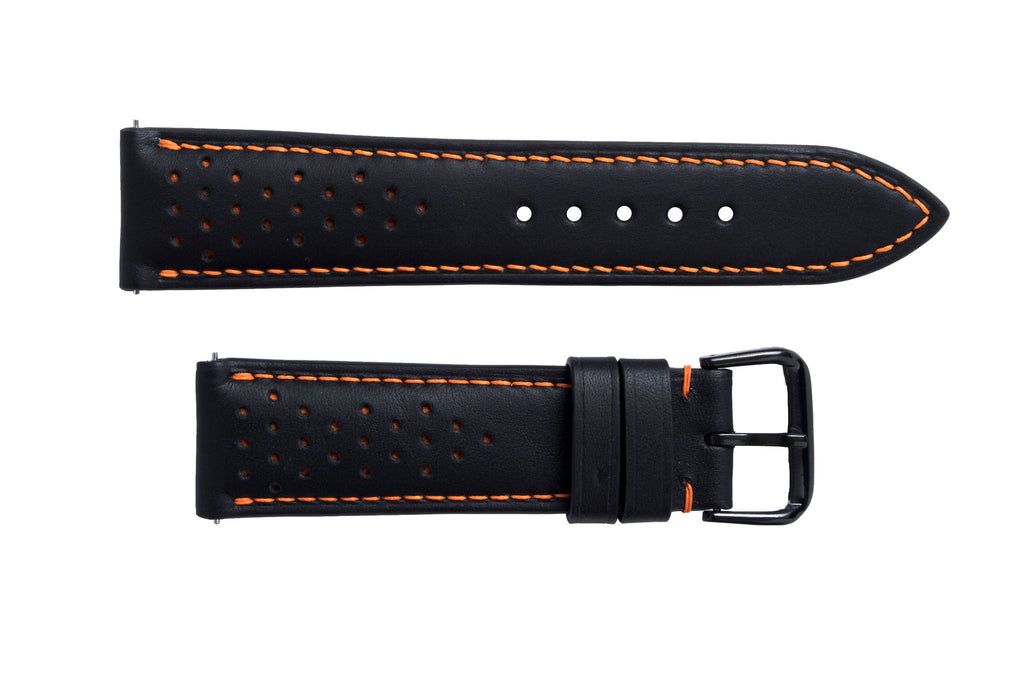 S3 Black Leather Orange Stitch Watch Strap