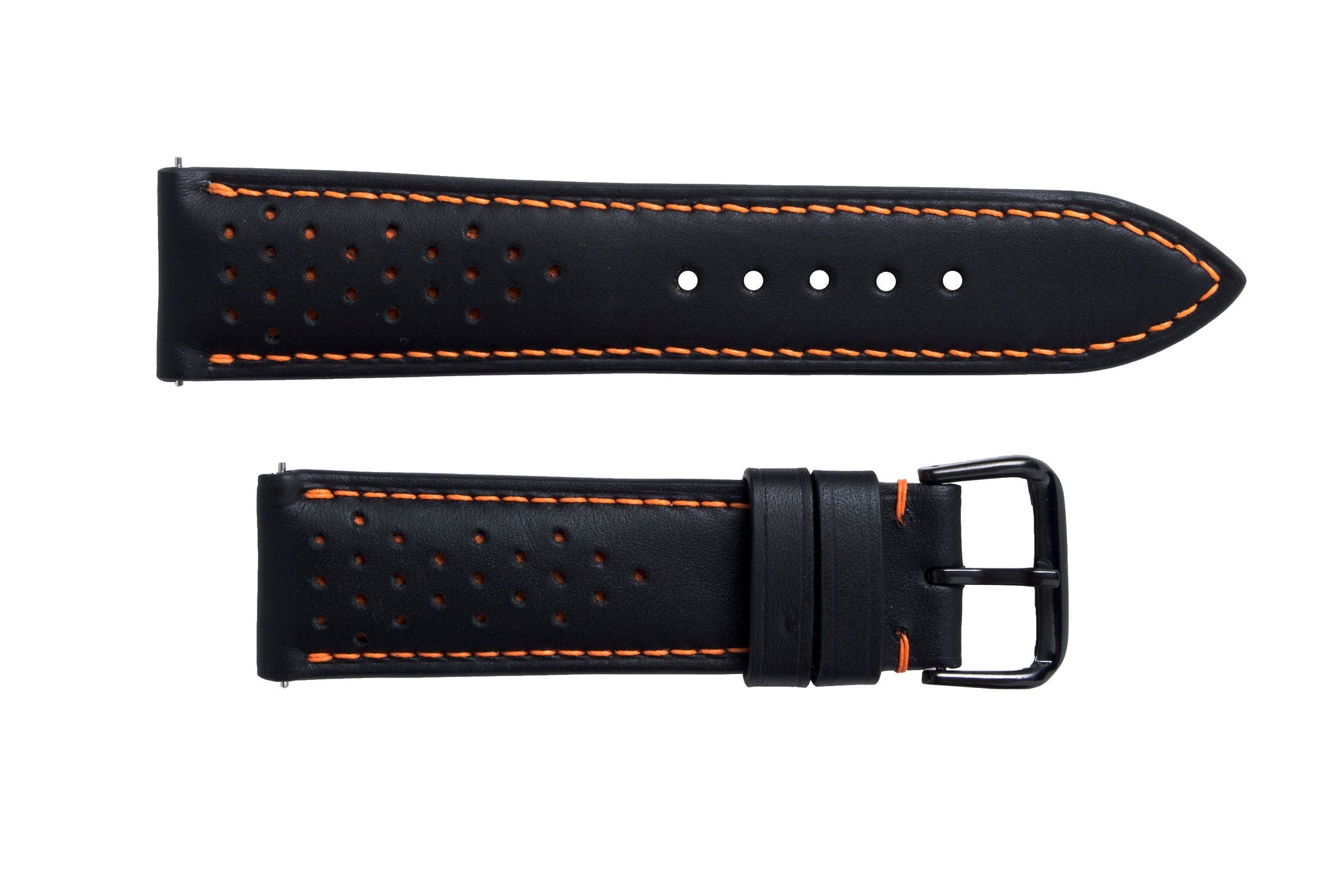S3 Black Leather Orange Stitch Watch Strap - LONG