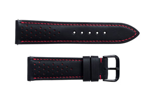 S3 Black Leather Red Stitch Watch Strap - LONG