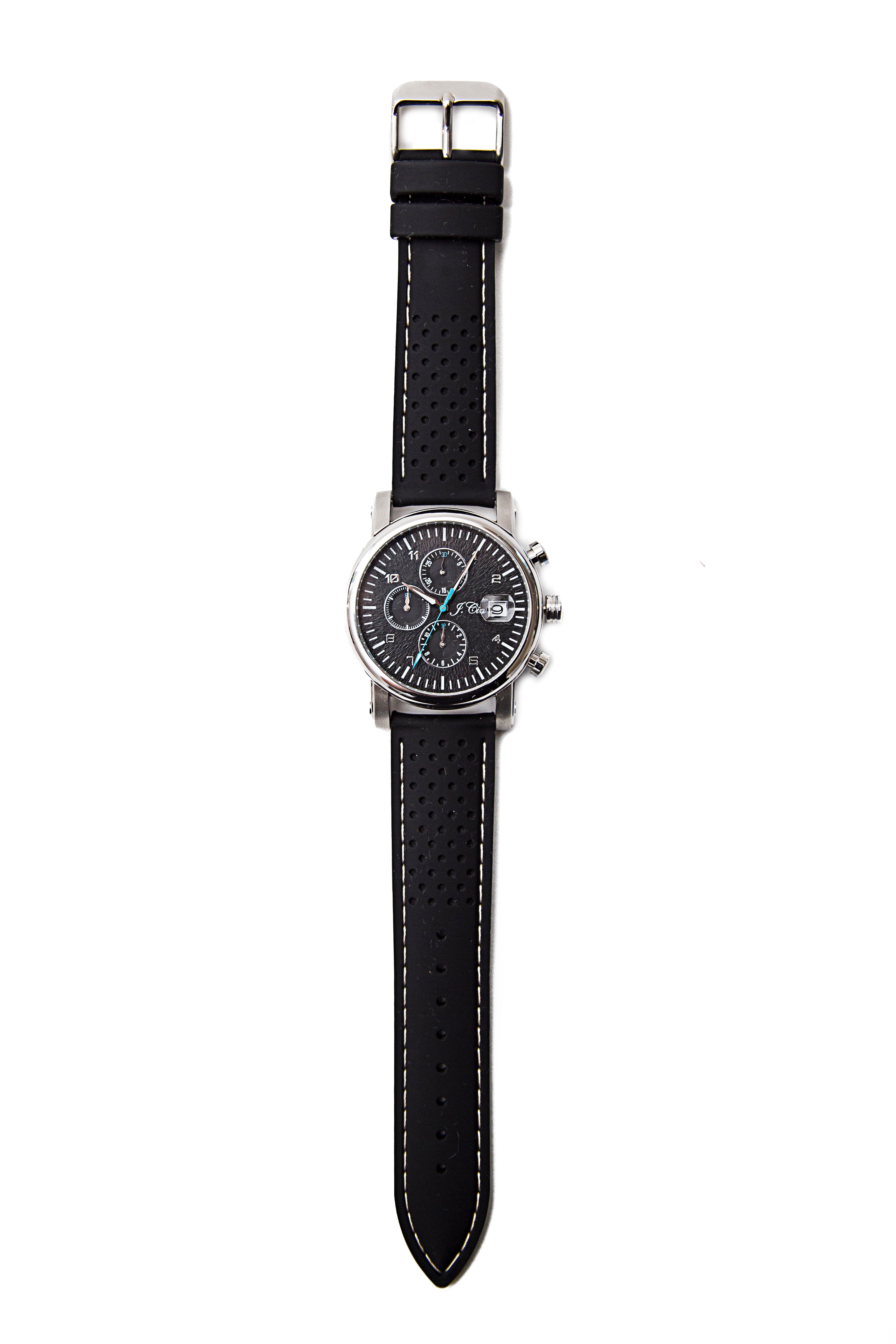 Black Silicone Watch Strap, White Stitch