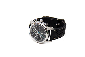 Black Silicone Watch Strap, White Stitch