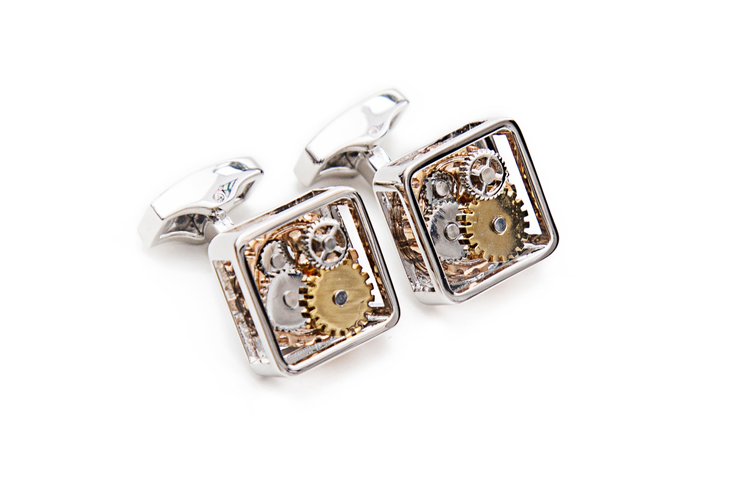 Silver Square Gear Cuff Links