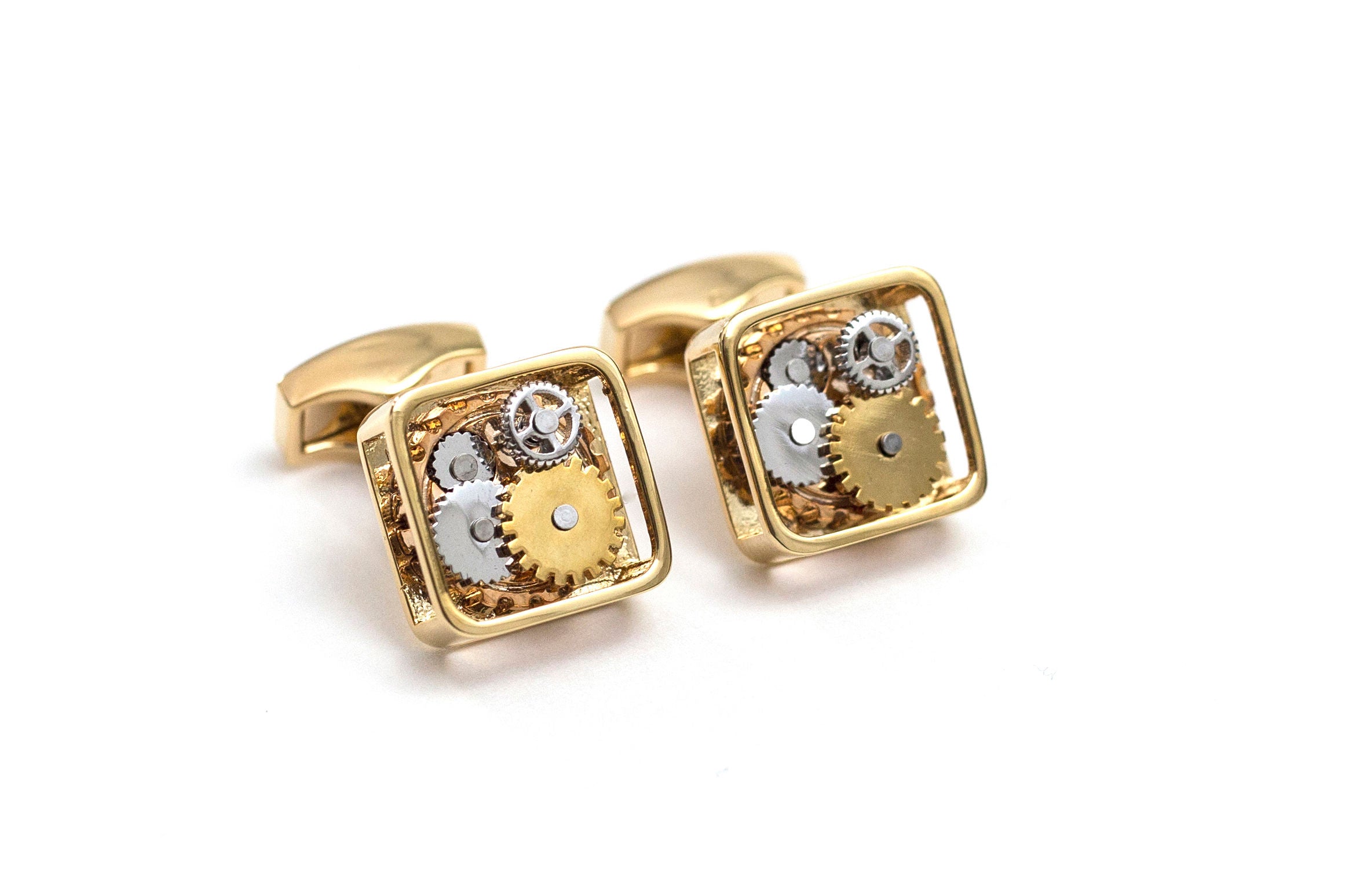 Yellow Gold Square Gear Cuff Links