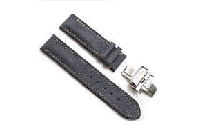Limited Edition: Grey Leather Watch Strap, White Stitch, Butterfly Clasp
